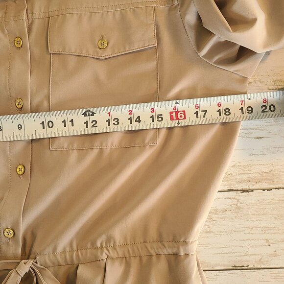 Calvin Klein Button Up Utility Belted Maxi Dress Minimalist 10 Khaki Acadamia - Picture 6 of 8